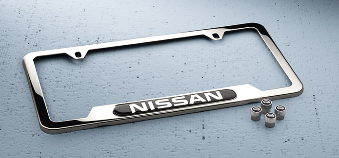 Nissan Chrome License Plate Frame and Valve Stem Caps Package Nissan Chrome License Plate Frame and Valve Stem Caps Package